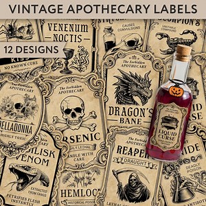 Apothecary Label Set – Vintage Poison Labels Printable, Witchy Bottle Stickers, Potion Jar Tags, Gothic Halloween Decor, Digital Download - Etsy