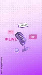 Podcast, Talking On Air, Discussion, Conversation, Interview Conceptual 3D Animation In A Vertical Video. Podcast Microphone Animation. Suitable For Social Media, Business And Advertisement.