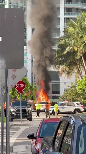 Crane Collapses Onto Moving Vehicle in Miami, Sparks Fire #shorts