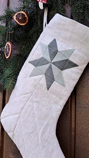 Quilted Linen Christmas Stocking With Patchwork Star and Custom Name Embroidery - Etsy