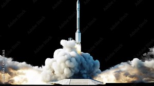 Rocket launch animation. Isolate. Alpha matte. Space launch system. Realistic 4k animation.