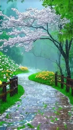 A beautiful spring rain scene #shorts #rain 🌧️🌧️🌄🌺