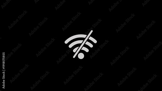 Animated no wifi icon on black background. No wifi signal icon, Wifi error icon, wifi no connection symbol