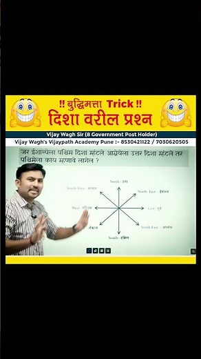 Direction Sense Test Best Tricks ! दिशा ज्ञान चाचणी TRICKS ! by #vijaywaghsir #vijaypathacademy