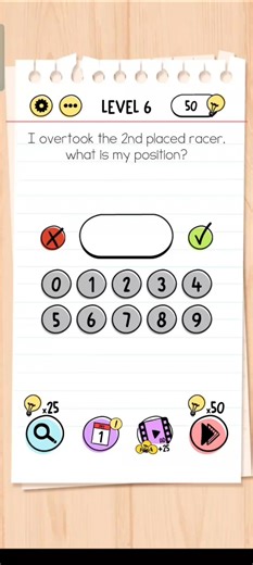 Brain test Level 6 | I overtook the 2nd placed racer, what is my position? #shorts #games #iqtest