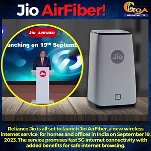 Reliance Jio is preparing to introduce a new wireless internet service for homes and offices, called Jio AirFiber. During the 2023 AGM held today, Mukesh Ambani, chairman and managing director of Reliance Industries announced that that Jio AirFiber would be launched in India on Tuesday, September 19th, 2023, coinciding with the festival of Ganesh Chaturthi. Jio AirFiber is a new wireless internet service from Jio that uses 5G technology to provide high-speed internet connectivity. According to J