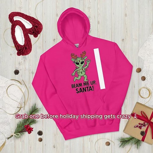 Fun Christmas Alien Hoodie – Beam Me Up Santa Edition!