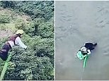 Shocking moment a woman's bungee jump off a bridge goes wrong