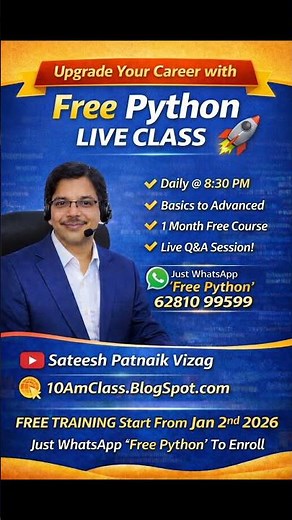 Don’t Miss This! Free Python Live Class 🚀 | Still Thinking? Join Free Python Class Now #python#short