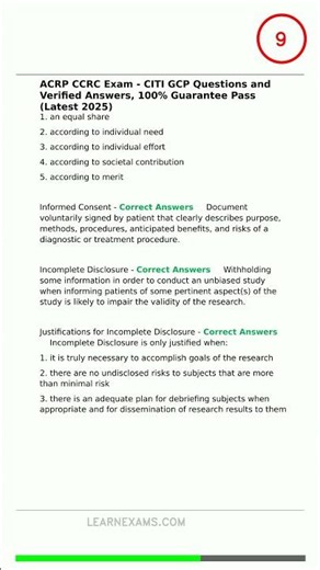 ACRP CCRC Exam CITI GCP Questions and Verified Ans