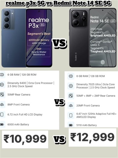 realme p3x 5G vs Redmi Note 14 SE 5G ₹ 10,999 and ₹12,999
