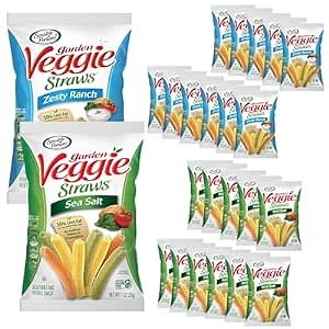 Sensible Portions Garden Veggie Snacks - Veggie Straws, Snack Size Variety Pack, Sea Salt & Zesty Ranch, 1 Oz (Pack of 24)