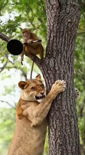 Monkey Assaults Lioness with a Frying Pan 🤣 #Shorts