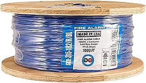 Vertical Cable Fire Alarm Cable, 18 AWG, 2 Conductor, Solid, Unshielded, FPLR (Riser), 1000ft Spool, Blue - Made in USA
