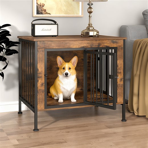 TIME RAY Dog Crate Furniture, Dog Cage Furniture with Double Doors ,Wooden Dog Kennel for Indoor