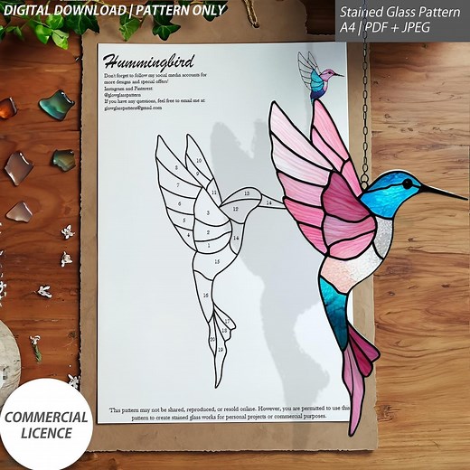 Hummingbird Stained Glass Pattern – 7.5x4.5 Inch Design – Digital Download - Etsy