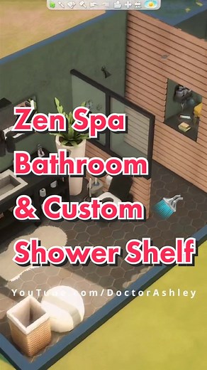 Zen Spa Bathroom with Custom Shower Shelf Build in The Sims 4