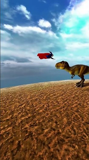 Flexing biceps in Superman-suit meets tyrannosaurus rex