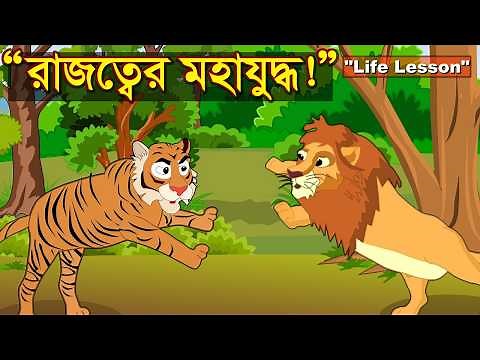 বনের ক্ষমতা দখলের লড়াই! 🦁🐯 বাঘ ও সিংহের মহাযুদ্ধ ও ধূর্ত শিয়ালের চাল | Tiger vs Lion Fight Animation