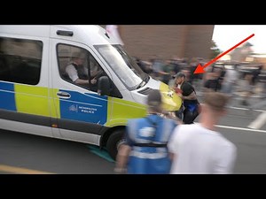 Police van 'RUNS DOWN' protester during night of clashes outside migrant hotel: Disorder in Epping