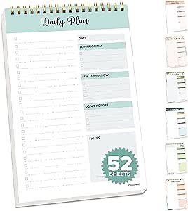 Decorably 52 Sheets Mint Green-Themed Undated Daily to Do List Notepad, 6.5x10in Spring-Bound Planner Pad, Easy Tear-Off Design, with Priorities, Checklist, Agenda, Reminders, Notes - Home, School