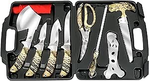 TR Field Dressing Kit Hunting Knife Set, 10-Piece Portable Butcher Game Processing Kit for Deer Hunting, Survival, Fishing, Camping