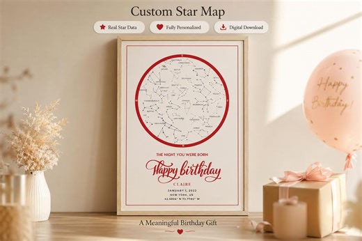 Personalized Star Map Print • Birthday Gift • Astronomer Calculated Night Sky Poster • Custom Date Location • Digital Download - Etsy