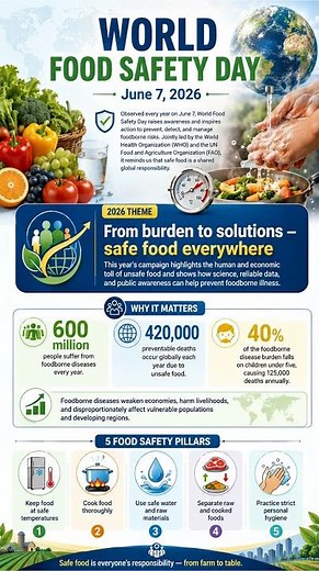World Food Safety Day 2026 -"From burden to solutions – safe food everywhere". #foodsafety