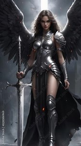 Dark knight fallen angel holding big sword at dark fantasy scene,