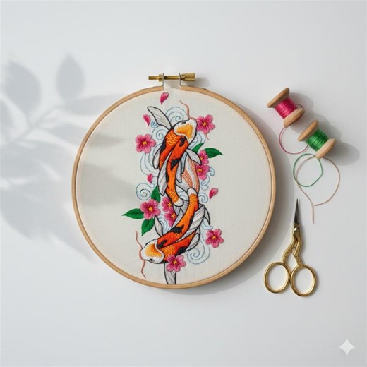 Koi Fish Hand Embroidery Design, Fish Embroidery PDF File - Etsy