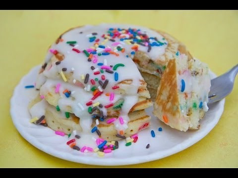 Birthday Cake Batter Pancakes w/ Buttercream Glaze