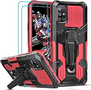 LeYi Compatible with Samsung A51 Case (Not Fit A51 5G Version), Samsung Galaxy A51 Case, Built-in Belt Clip Kickstand 3in1 Phone Cover Case for Samsung A51, Red