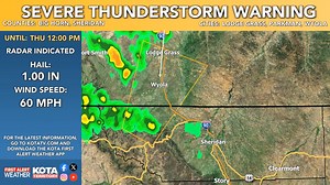 5.1K views · 12 reactions | A severe thunderstorm warning is in effect for parts of Sheridan County in NE Wyoming until Sep 12 12:00PM. Large hail and damaging winds are possible within the warned area. For the latest information on severe storms, check our website and download the KOTA First Alert Weather App https://bit.ly/KOTAFirstAlert. #WYwx | KOTA Territory News | Facebook