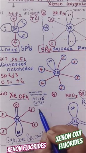 Structure of Xenon fluorides and Xenon Oxy fluorides#shorts #bsc #neet #jee #12th