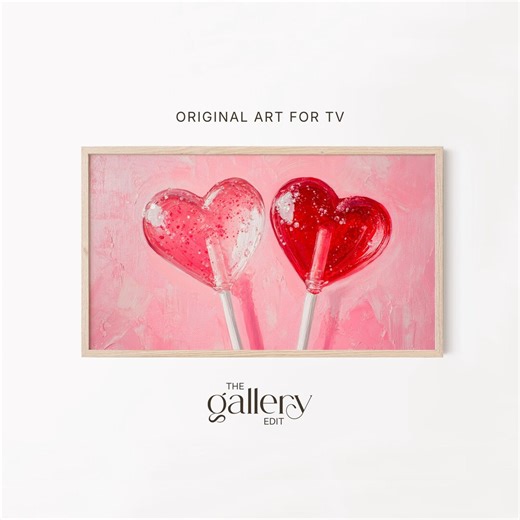 Heart Lollipop Frame TV Art, Pink Valentine Candy Painting for Samsung Frame Display 21 - Etsy