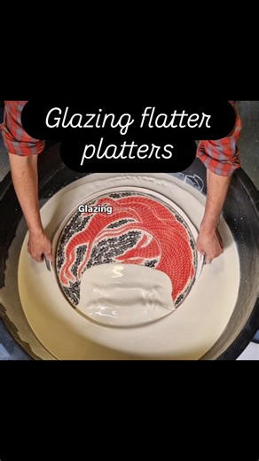 Simon Olley | Unique Ceramic Creations on Instagram: "For glazing my flatter platters, I invested in this very big flat bottomed bowl, it's actually sold as a garden bowl, for making a water feature! I've another slightly smaller bowl too, so I don't have to use so much glaze, it depends on the size of platter I'm glazing. You can see I aim for a very thin layer of glaze, I like the sgraffito texture to be felt and seen, it seems a shame after all that work to smooth it out totally with a thick 