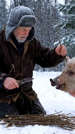How Man and Pig Find Food in Snow Jungle ❄️🐷