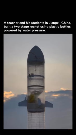 Resilience HQ on Instagram: "Young students aged 9–12 in Jiangxi, China successfully launched a two-stage rocket made from plastic bottles using nothing but water pressure and compressed air 💧⚙️ Guided by their teacher, the students designed the rocket so the first stage separates after launch, allowing the second stage to ignite mid-air. The propulsion comes from basic physics: water is forced out under pressure, generating thrust according to Newton’s third law. Beyond the impressive launch,