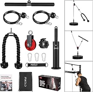 Weight Cable Pulley System Gym, Upgraded Cable Pulley Attachments with Aluminum Alloy Silent Pulley for Gym LAT Pulldown, Biceps Curl, Triceps Pull Down, Back, Forearm, Shoulder