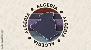 Algeria logo intro. Badge with the circular name and map of the country. Cool Algeria round logo animation.