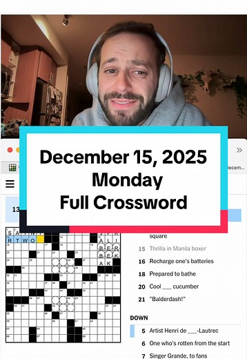 Solve the December 15, 2025 Monday Crossword Puzzle