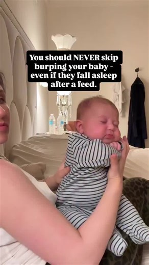 Babies who burp sleep longer. I know it’s soo tempting to just let them stay cozy and unbothered after a feed - but if they don’t burp first, they’ll likely wake prematurely due to abdominal discomfort. And then you might mistake that for hunger. 😬 …Likely feed them again. And then (once again) skip the burp to keep them cozy and unbothered. Do you see how this can become a difficult/painful cycle? Instead, try these moves/positions to peacefully burp your baby without disturbing them after the