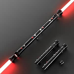 DAMIENSABER Upgrade RGB3.0 Smooth Swing Light Saber Double Blades,Motion Control Dueling Light Saber 16 Sound Fonts Light Sabers with Infinite Color and 16 Solid Color, Metal Hilt for Adult