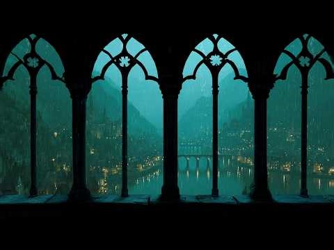 Medieval Solitude: 4K Dark Fantasy Castle Window Ambience 🏰 Rain Sounds for Deep Sleep & Relaxation