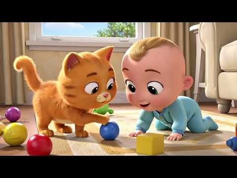 Learn Colors With Baby & Cat. Cute Kids Learning Video.
