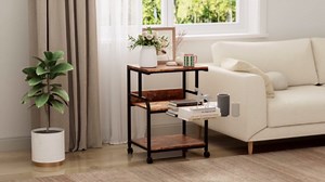 Warmiehomy Printer Stand, 20×16×28'' Printer Table with Wheels, 3 Tier Rolling Cart with Adjustable Storage Shelf, Space Saving 3D Desk for Home Office, Mini Fridge & Heat Press Stand, Rustic Brown