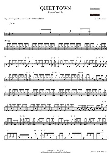 Quiet Town - Frank Corniola - Full Drum Transcription / Drum Sheet Music - COPYDRUM