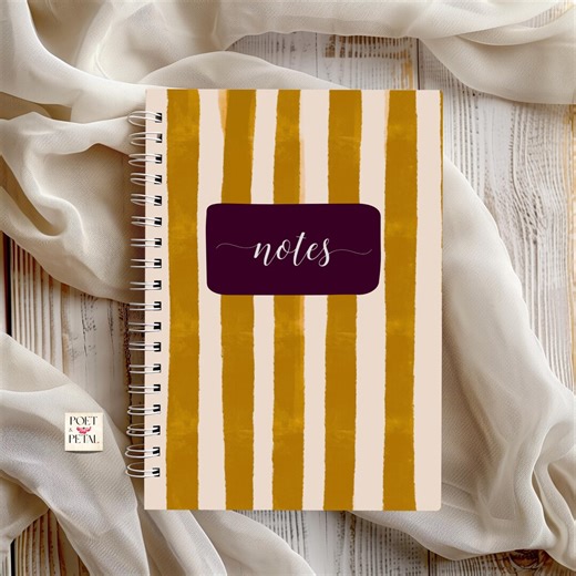 Gold Striped Notebook Spiral Bound Journal Writing Paper Quality Note Taking Daily Planning Office Professional Document Pocket Cream Design - Etsy