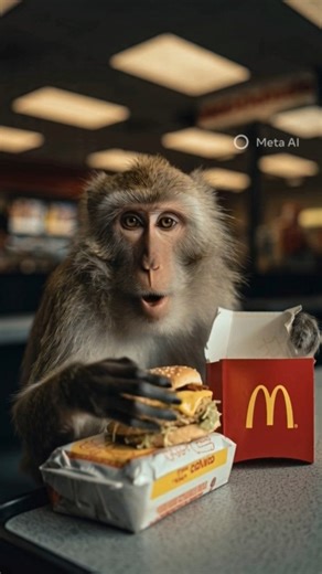 Monkey Eating Burger at McDonald’s 🍔🐒 | Funniest Animal Short | Viral Monkey Video #funny #mcdonalds