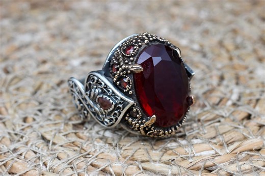 Handmade Ruby Sterling Silver Men's Ring: Ottoman Turkish Jewelry - Etsy